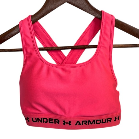 Under Armour Sports Bra Women’s Small Mid Crossback Compression Fit Pink - Picture 2 of 9